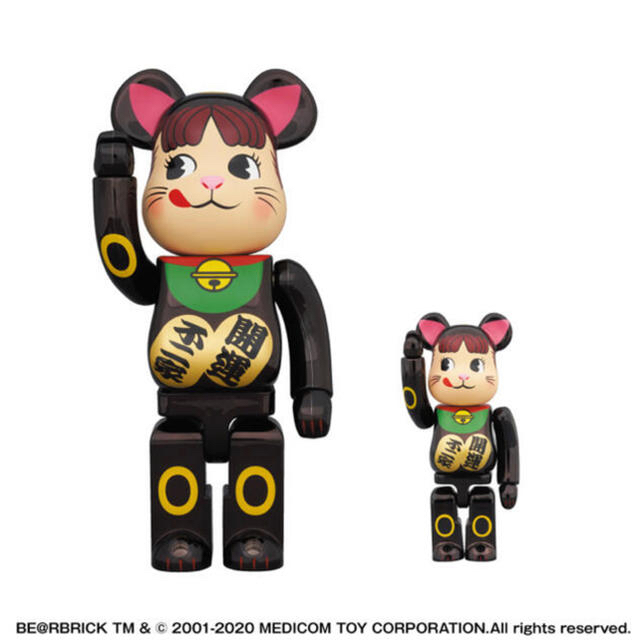 BE@RBRICK 招き猫 ペコちゃん 黒メッキ 100％ ＆ 400％フィギュア