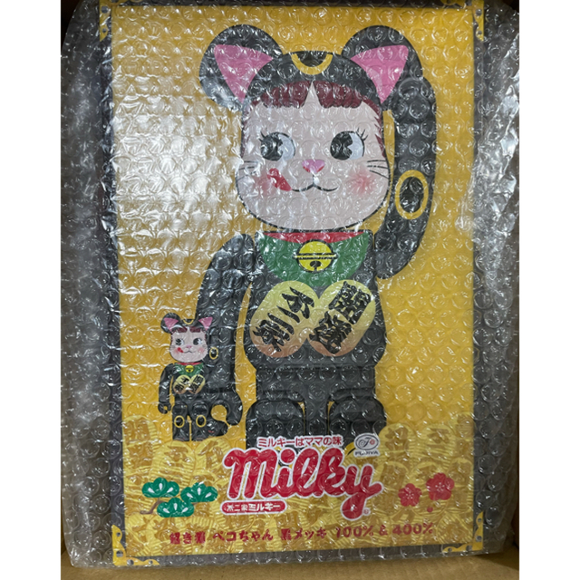 BE@RBRICK 招き猫 ペコちゃん 黒メッキ 100％ ＆ 400％ 新品