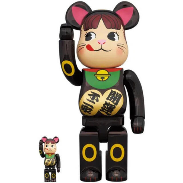 不二家(フジヤ)のBE@RBRICK ベアブリック 招き猫 ペコちゃん 黒メッキ 100%400% エンタメ/ホビーのフィギュア(その他)の商品写真