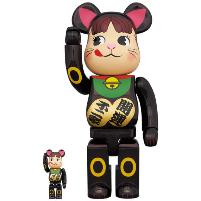 おもちゃ/ぬいぐるみベアブリック　BE@RBRICK 招き猫 ペコちゃん 黒メッキ 400％　不二屋