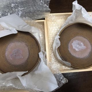 ⑥備前焼　皿　2枚セット　霧箱入り(陶芸)