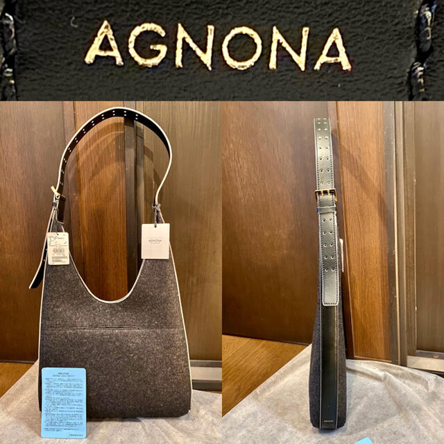 バッグ【新品・定価約22万円】AGNONA（アニオナ）牛革切替ウールショルダーバッグ