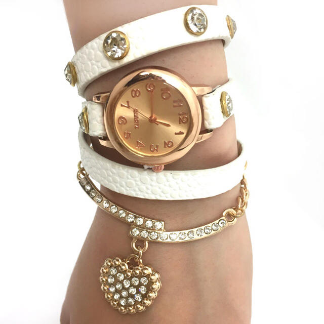 3連ブレスレット風ウォッチ 2 白 レディースのファッション小物(腕時計)の商品写真