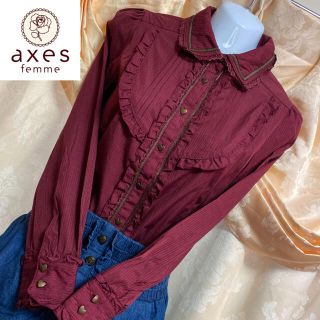 アクシーズファム(axes femme)の【美品】アクシーズファム axes ブラウス　ボルドー(シャツ/ブラウス(長袖/七分))