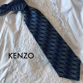 ケンゾー(KENZO)の美品！KENZO シルク ネクタイ ブルー×ブラック 幾何学模様 大人気！(ネクタイ)