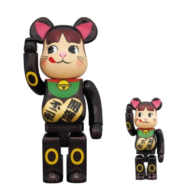 その他BE@RBRICK ベアブリック 招き猫 ペコちゃん 黒メッキ 100%400%