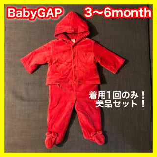 ベビーギャップ(babyGAP)の使用1回のみ美品★BabyGAP ベロア上下 3〜6month クリスマスに！(ロンパース)