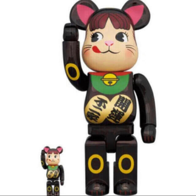 BE@RBRICK 招き猫 ペコちゃん 黒メッキ 100%&400%ベアブリック全高約280㎜