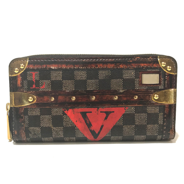 メンズルイヴィトン LOUIS VUITTON トロンプ ルイユ ジッピーウォレット M63490 トランスフォームドダミエ ラウンドファスナー 長財布 ダミエキャンバス エベヌ ブラウン