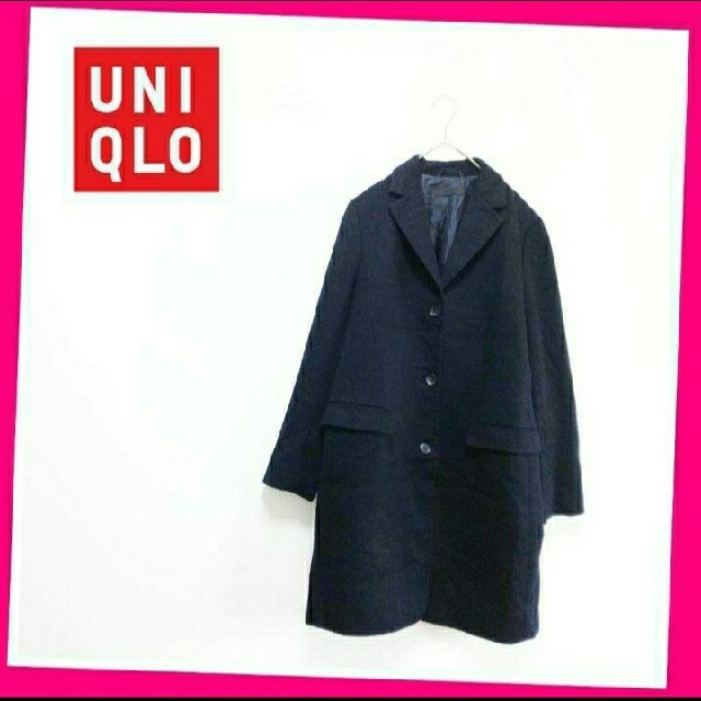 UNIQLO(ユニクロ)の★ユニクロ★ チェスターコート ロングコート カシミヤ混  ネイビー レディース レディースのジャケット/アウター(チェスターコート)の商品写真