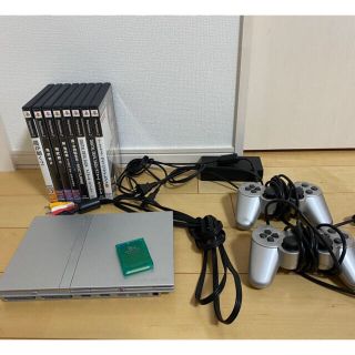 プレイステーション2(PlayStation2)のプレステ2 薄型　本体一式、メモリーカード、ソフト8本(家庭用ゲーム機本体)