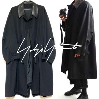 ヨウジヤマモト(Yohji Yamamoto)のヨウジヤマモト プールオム 96aw 襟レザー ウールギャバ モッズコート(モッズコート)