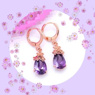 フラワー&ティアードロップ　ピアス　CZ  ローズゴールドxパープル(ピアス)