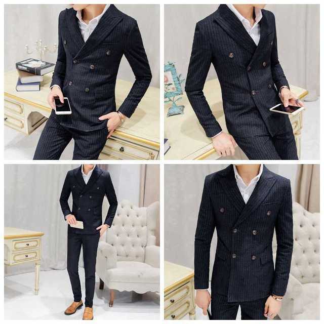 ストライプ　ダブルスーツメンズ 紳士 スーツジャケット セットアップzb354 メンズのスーツ(セットアップ)の商品写真