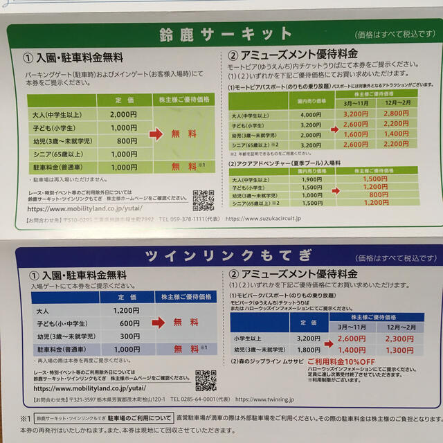 ホンダ(ホンダ)の鈴鹿サーキット、ツインリンクもてぎ　株主優待券 チケットの施設利用券(遊園地/テーマパーク)の商品写真