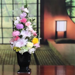 仏花【お供え花 】ことね菊ホワイトパープル ♡花器つきアレンジ　単品(一基)(プリザーブドフラワー)