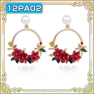 大人のフラワー ピアス レッド×ゴールド(ピアス)