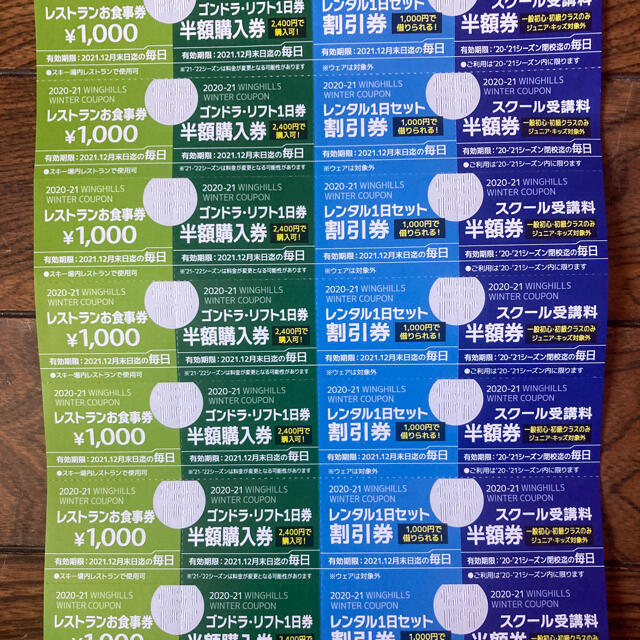 20-21 ウイングヒルズ白鳥リゾート クーポン券セット - スキー場