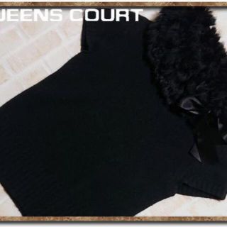 クイーンズコート(QUEENS COURT)のクイーンズコート　リボン&ファー付きアンゴラニット　黒(ニット/セーター)