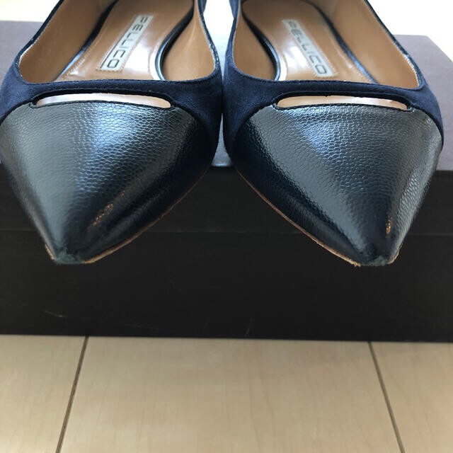 PELLICO ペリーコ☆ANDREA ネイビー 型押し&スエード パンプス