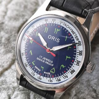 オリス(ORIS)のオリス ORIS ホワイト ブルー 17石 3針 1970s 整備済 機械式(腕時計(アナログ))