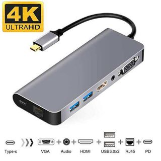 7in1 usb c hdmi vgaアダプター（グレー）(PC周辺機器)