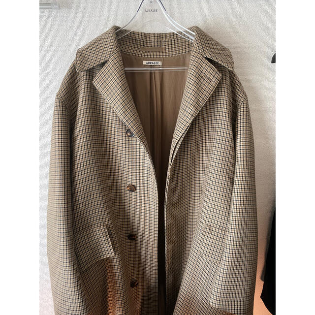 17AW AURALEE DOUBLE FACE CHECK LONG COAT - ステンカラーコート