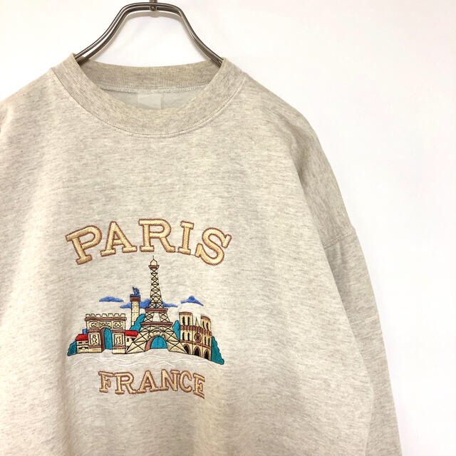 刺繍 スウェット 裏起毛 トレーナー パリ フランス クルーネック VTG 古着 メンズのトップス(スウェット)の商品写真