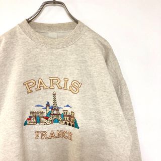 刺繍 スウェット 裏起毛 トレーナー パリ フランス クルーネック VTG 古着(スウェット)