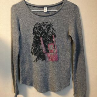 オールドネイビー(Old Navy)のOLD NAVY ロンT ワッフル生地 ラメ フクロウ グレー(Tシャツ/カットソー)