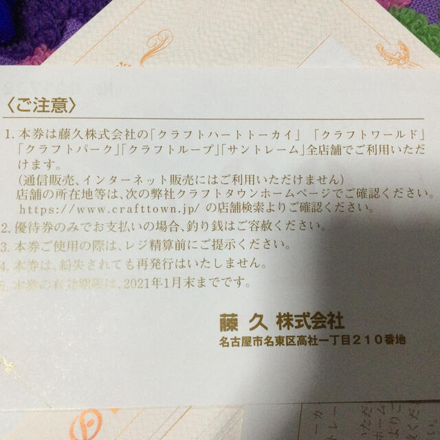 ★藤久株主優待10000円分TOKAIクラフトパークなど 1