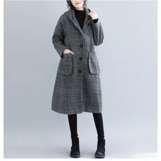 【専用(29日24時まで)】グレンチェックフードコート　タグ付き(ロングコート)