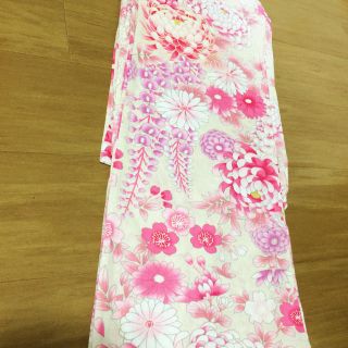 浴衣 ベージュ×ピンク 花柄 美品(浴衣)