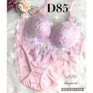 ブラジャーショーツ D85LL ピンクチュール×花柄刺繍♡(ブラ&ショーツセット)