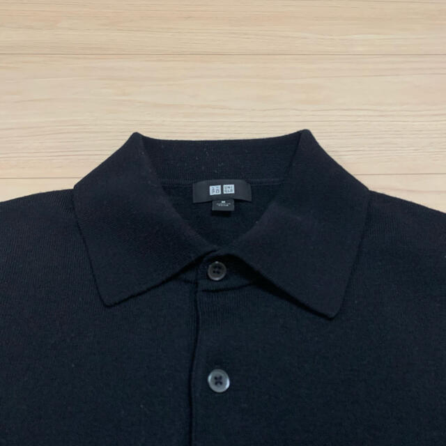 UNIQLO(ユニクロ)のユニクロ　エクストラファインメリノニットポロシャツ　黒M UNIQLO メンズのトップス(ニット/セーター)の商品写真