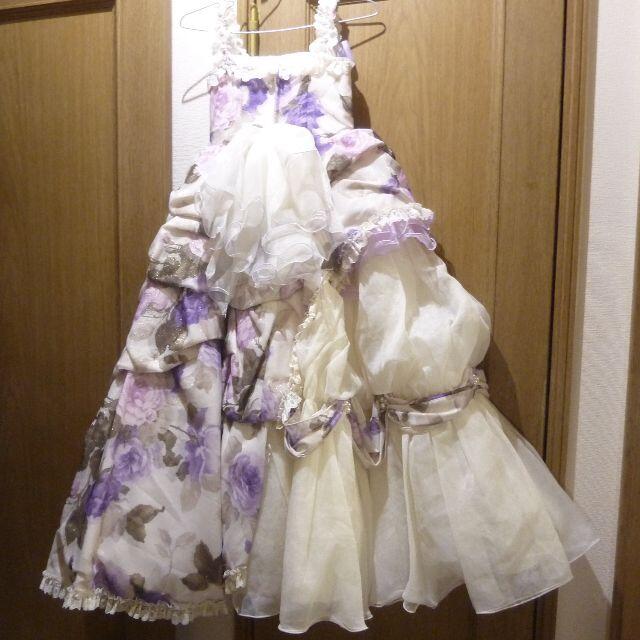 スタジオ撮影使用　子供用ドレス(ホワイトパープル)サイズ７号キッズ服女の子用(90cm~)