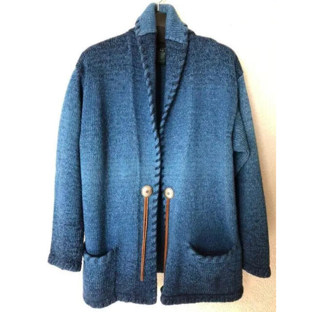 美品】ラルフローレン ネイティブ ハンドニット カーディガン ブルー