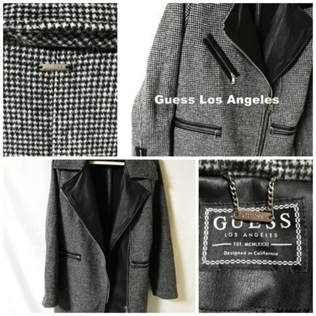 GUESS(ゲス)の【GUESS】ゲス ハウンドトゥースチェック総柄 ライダーズコート レディースのジャケット/アウター(ロングコート)の商品写真