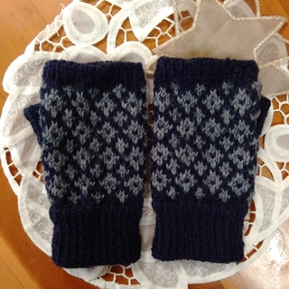 ハンドウォーマー。ウール。手編み。サイズM−Ｌ。(手袋)
