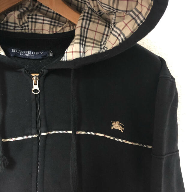 BURBERRY(バーバリー)のバーバリー　パーカー　 Lサイズ　ブラック　黒　古着　ビックシルエット　90s レディースのトップス(パーカー)の商品写真