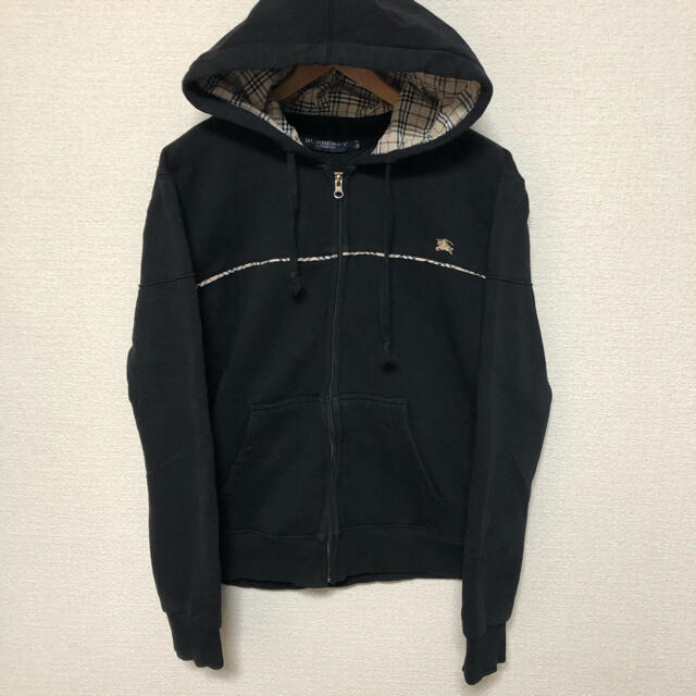 BURBERRY(バーバリー)のバーバリー　パーカー　 Lサイズ　ブラック　黒　古着　ビックシルエット　90s レディースのトップス(パーカー)の商品写真