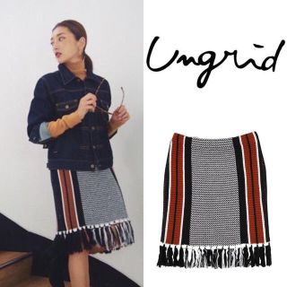 アングリッド(Ungrid)のungrid ジャガードフリンジニットスカート(ひざ丈スカート)