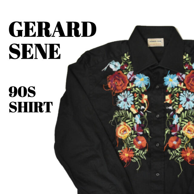 90S  GERARD SENE  ジェラールセネ　花柄　刺繍　シャツ　ブラック