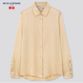 ユニクロ(UNIQLO)のラスト1点　ユニクロ イネス　コラボ　シルク　ブラウス　長袖　ベージュ　S 新品(シャツ/ブラウス(長袖/七分))