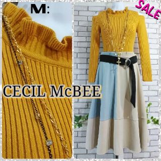 セシルマクビー(CECIL McBEE)の売約済★M：新品 ドッキングワンピース／セシルマクビー★訳あり★マスタード(ひざ丈ワンピース)