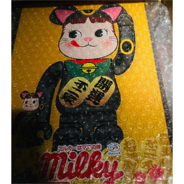 BE@RBRICK 招き猫 ペコちゃん 黒メッキ 100％ ＆ 400％ 不二家