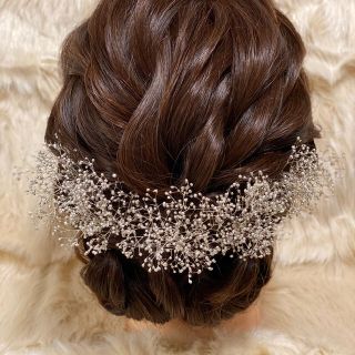 プラチナカラーかすみ草♡ドライフラワーヘアパーツ5本セット(ヘッドドレス/ドレス)