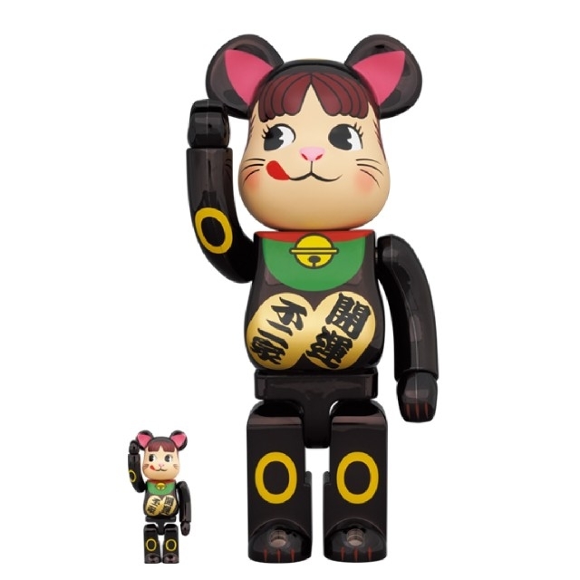 BE@RBRICK 招き猫 ペコちゃん 黒メッキ 100％ ＆ 400％