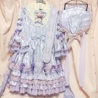 アンジェリックプリティー(Angelic Pretty)のバラのお嬢様 ドレス dress ボンネット セット ラベンダー ロリィタ(ひざ丈ワンピース)