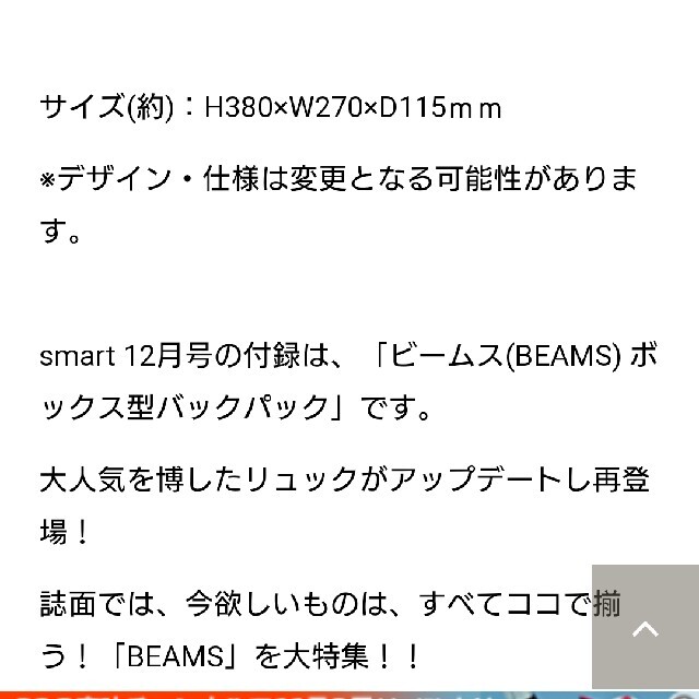 BEAMS(ビームス)のsmart付録ビームスバックパック メンズのバッグ(バッグパック/リュック)の商品写真